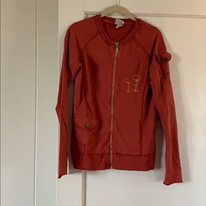 Zip up cardigan with forest of trees on back